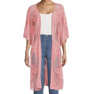 TIME and‎ Tru Lacy Kimono-Style Open Front Top In Mauve Large/X-Large New